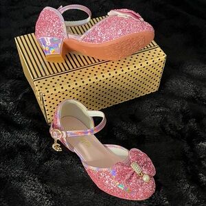 NWOT Girl’s 12.5/30 Pink Mary Jane Glitter Bow Shoes NEW IN BOX Parties Holidays